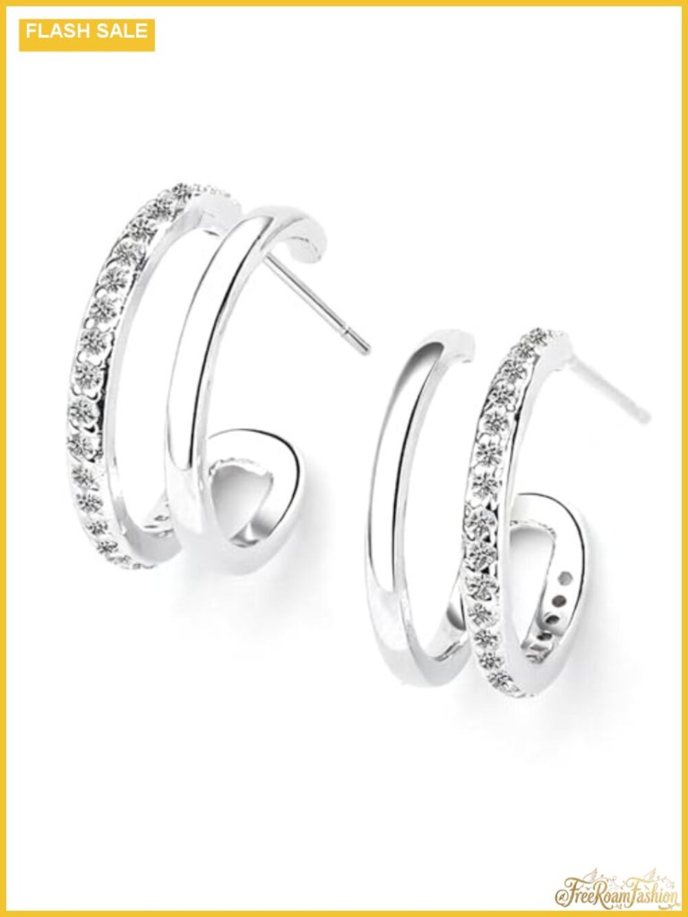 Double Hoop Earrings for Women Hypoallergenic Cubic Zirconia Claw Hoop Stud